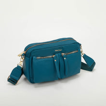 Carica l'immagine nel visualizzatore di Gallery, Borsa a tracolla in nylon con tasche in similpelle - Blu ottanio | Mimì-Muà Firenze