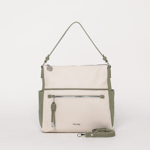 Borsa a spalla bicolor - Panna/ Verde militare | Mimì-Muà Firenze