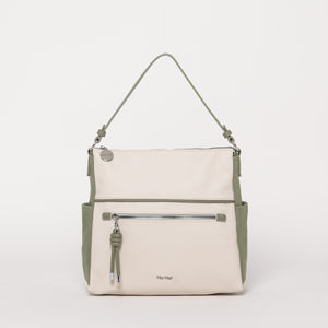 Borsa a spalla bicolor - Panna/ Verde militare | Mimì-Muà Firenze