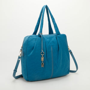 Borsa a spalla in nylon morbida - Blu ottanio | Mimì-Muà Firenze