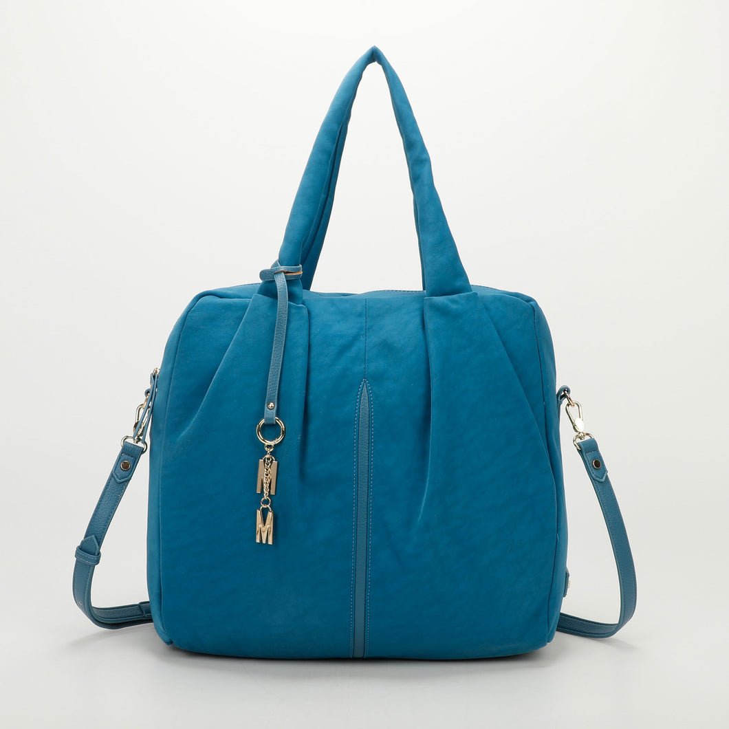 Borsa a spalla in nylon morbida - Blu ottanio | Mimì-Muà Firenze