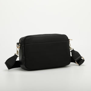 Borsa a tracolla in nylon con tasche in similpelle - Nero | Mimì-Muà Firenze