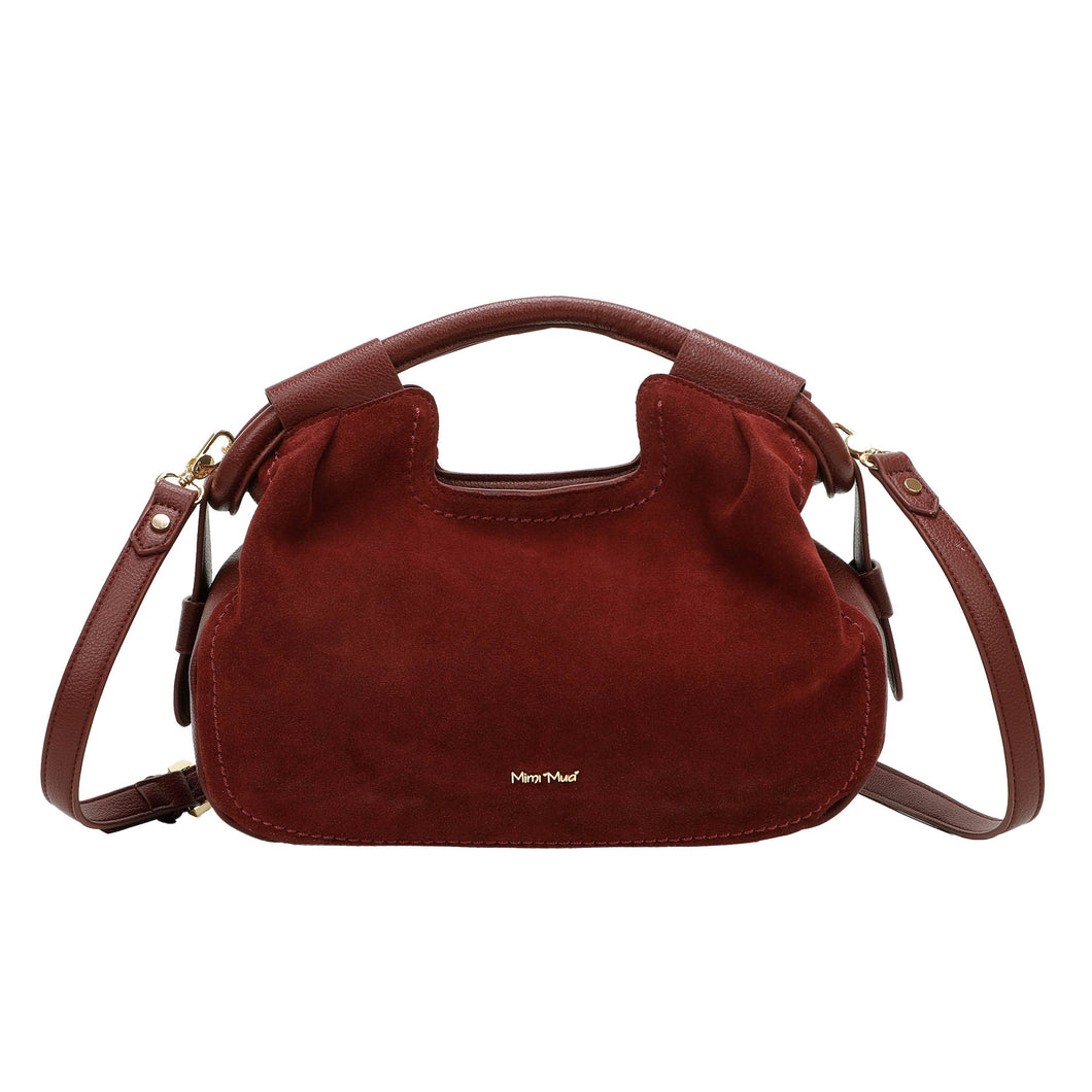 Borsa a mano effetto camoscio e pelle - Bordeaux | Mimì-Muà Firenze