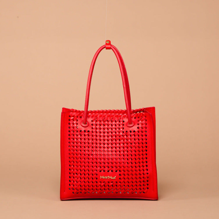 borsetta a mano quadrata con lavorazione a intreccio piccola tracolla removibile Mimi Mua rosso